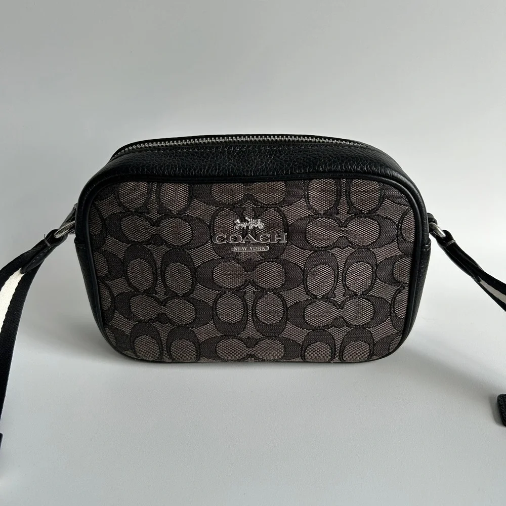 Coach Jamie Camera Bag Charcoal Black Signature Leather Crossbody Excellent
